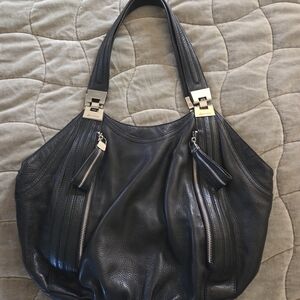 b. makowsky Midnight Leather Hobo with Silver Accents